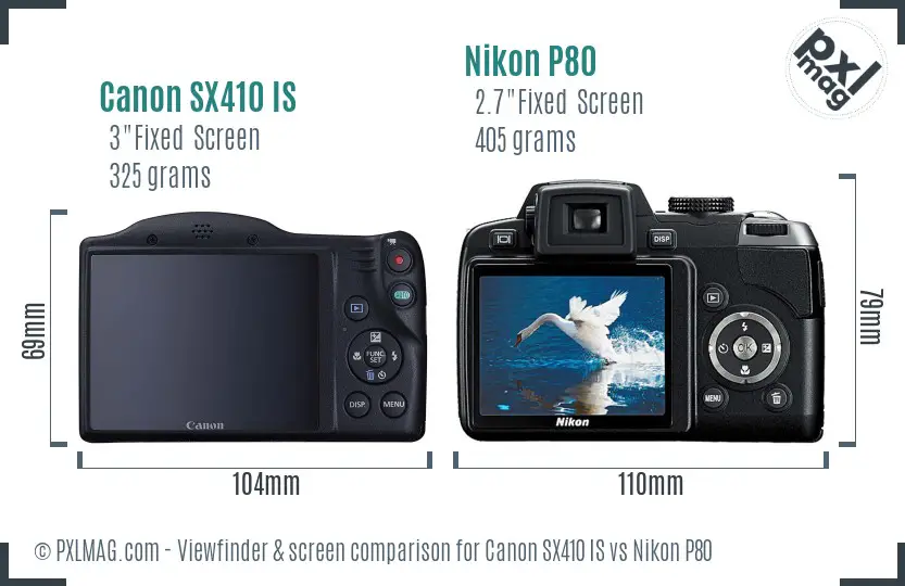 Canon SX410 IS vs Nikon P80 Screen and Viewfinder comparison