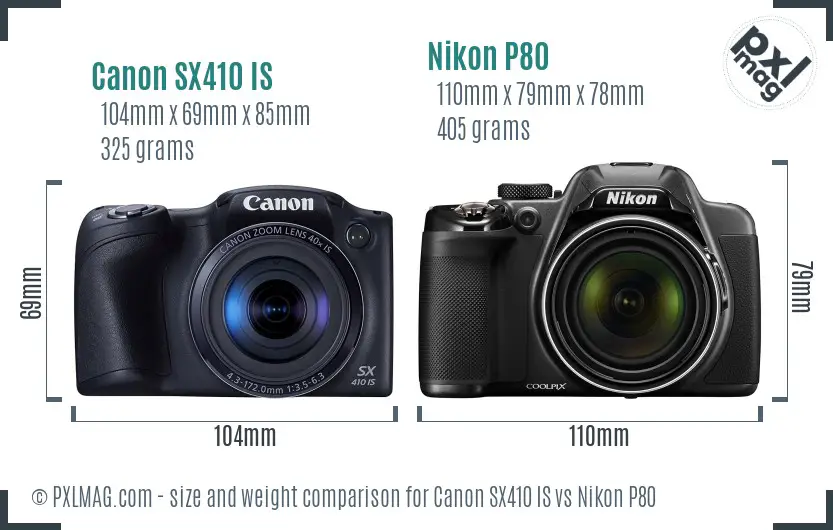 Canon SX410 IS vs Nikon P80 size comparison
