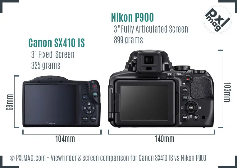 Canon SX410 IS vs Nikon P900 Screen and Viewfinder comparison