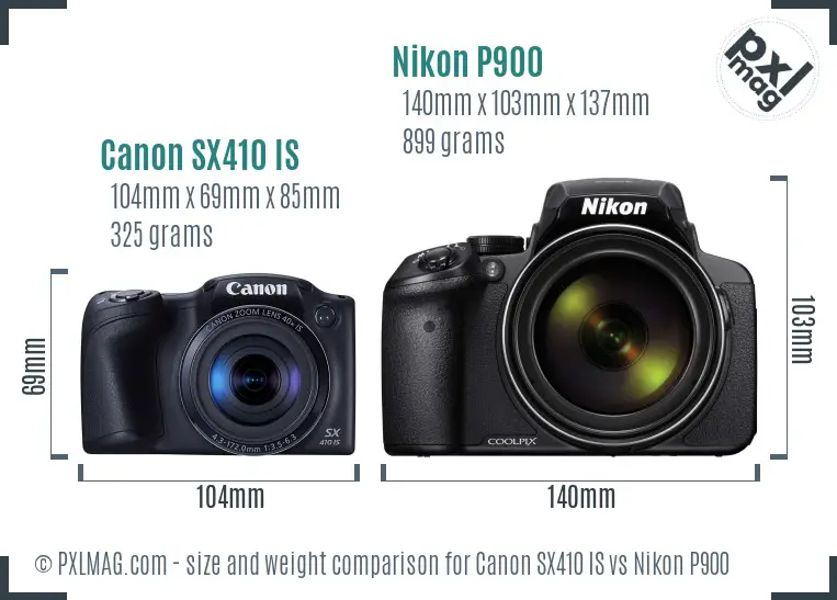 Canon SX410 IS vs Nikon P900 size comparison