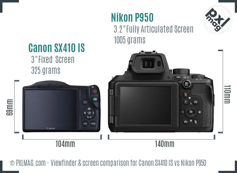 Canon SX410 IS vs Nikon P950 Screen and Viewfinder comparison