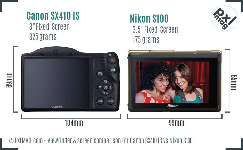 Canon SX410 IS vs Nikon S100 Screen and Viewfinder comparison