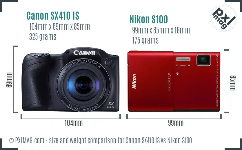 Canon SX410 IS vs Nikon S100 size comparison