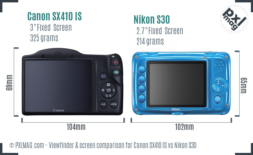 Canon SX410 IS vs Nikon S30 Screen and Viewfinder comparison