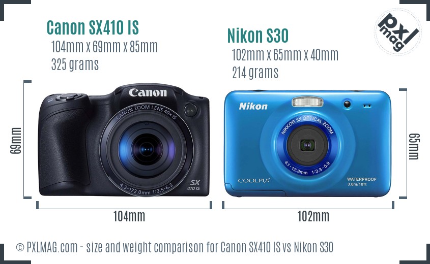 Canon SX410 IS vs Nikon S30 size comparison Canon SX410 IS vs Nikon S30 size comparison