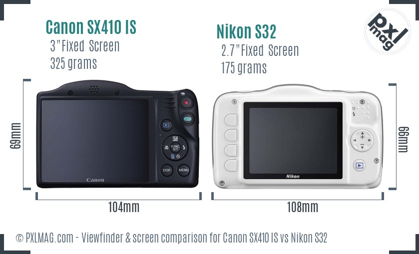 Canon SX410 IS vs Nikon S32 Screen and Viewfinder comparison
