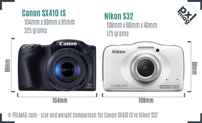 Canon SX410 IS vs Nikon S32 size comparison