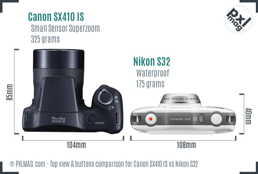 Canon SX410 IS vs Nikon S32 top view buttons comparison