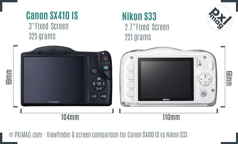 Canon SX410 IS vs Nikon S33 Screen and Viewfinder comparison
