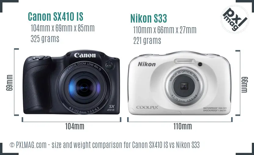 Canon SX410 IS vs Nikon S33 size comparison