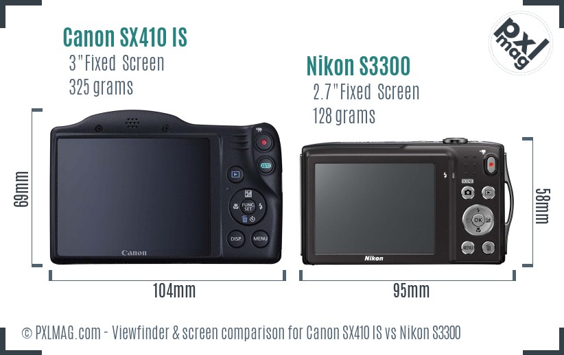 Canon SX410 IS vs Nikon S3300 Screen and Viewfinder comparison