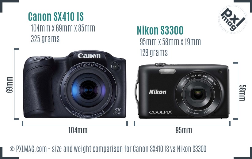 Canon SX410 IS vs Nikon S3300 size comparison