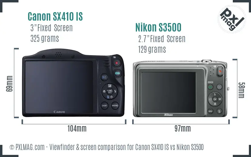 Canon SX410 IS vs Nikon S3500 Screen and Viewfinder comparison