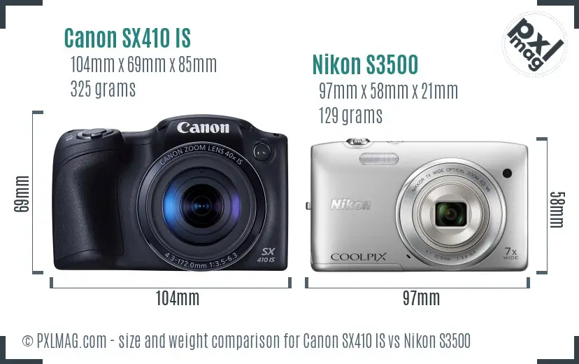 Canon SX410 IS vs Nikon S3500 size comparison