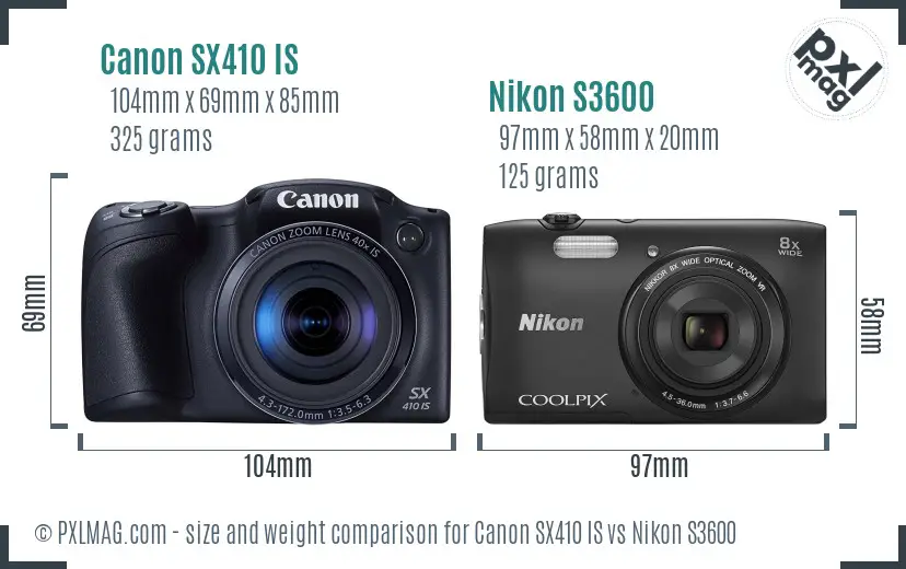 Canon SX410 IS vs Nikon S3600 size comparison