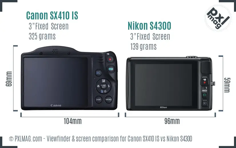 Canon SX410 IS vs Nikon S4300 Screen and Viewfinder comparison
