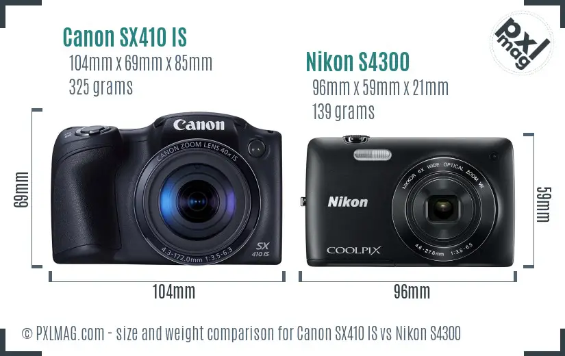 Canon SX410 IS vs Nikon S4300 size comparison Canon SX410 IS vs Nikon S4300 size comparison