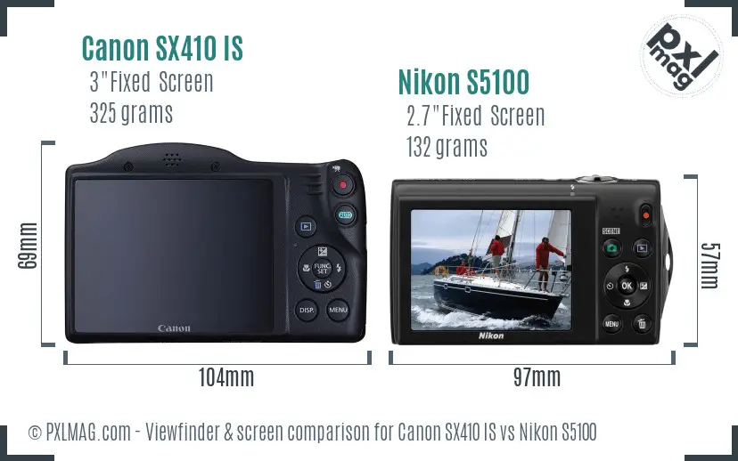 Canon SX410 IS vs Nikon S5100 Screen and Viewfinder comparison