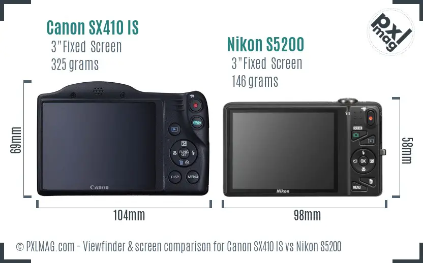 Canon SX410 IS vs Nikon S5200 Screen and Viewfinder comparison