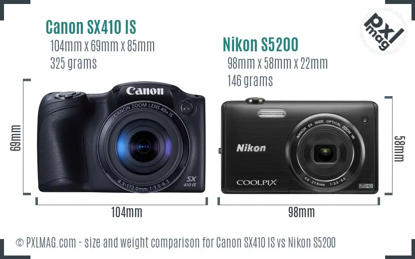 Canon SX410 IS vs Nikon S5200 size comparison