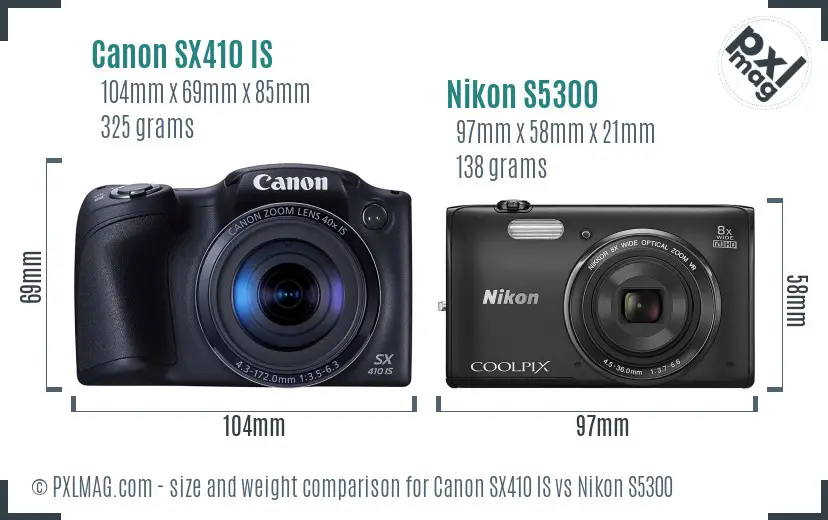 Canon SX410 IS vs Nikon S5300 size comparison