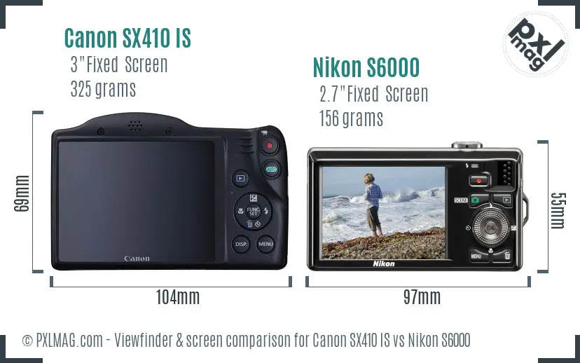 Canon SX410 IS vs Nikon S6000 Screen and Viewfinder comparison
