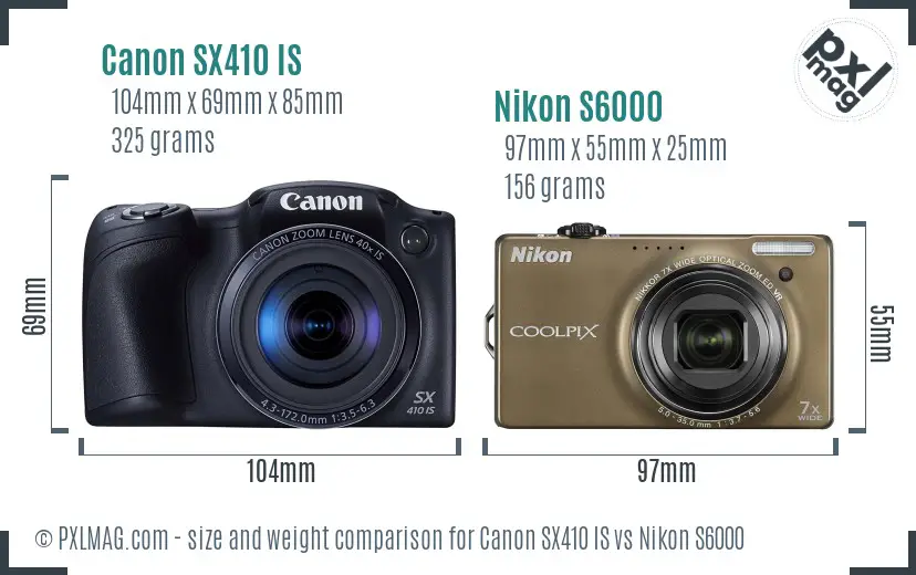 Canon SX410 IS vs Nikon S6000 size comparison