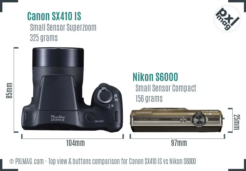 Canon SX410 IS vs Nikon S6000 top view buttons comparison