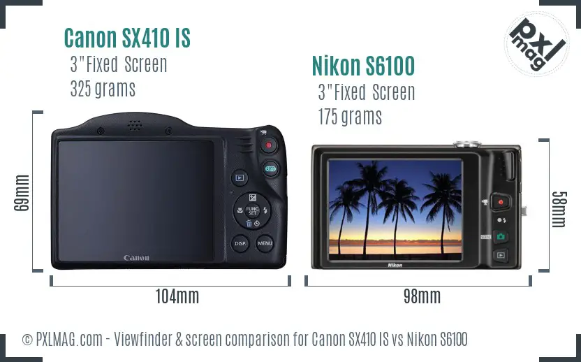 Canon SX410 IS vs Nikon S6100 Screen and Viewfinder comparison