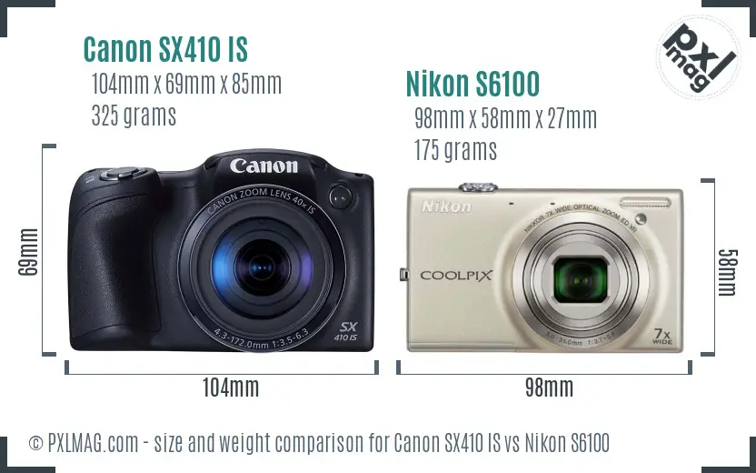 Canon SX410 IS vs Nikon S6100 size comparison