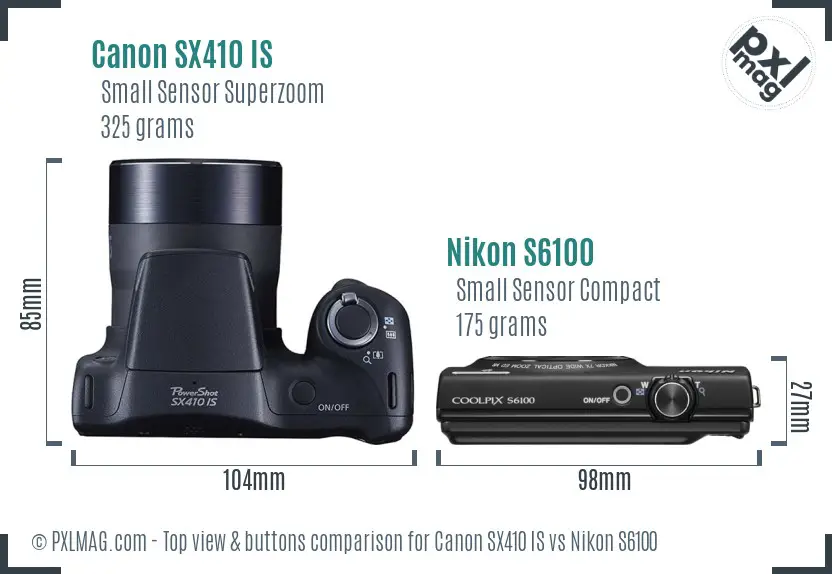 Canon SX410 IS vs Nikon S6100 top view buttons comparison