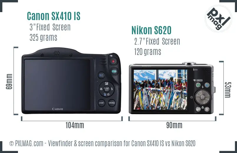 Canon SX410 IS vs Nikon S620 Screen and Viewfinder comparison