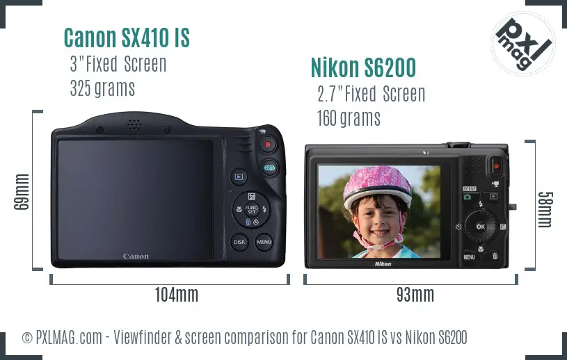 Canon SX410 IS vs Nikon S6200 Screen and Viewfinder comparison
