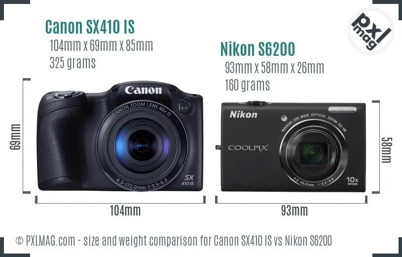 Canon SX410 IS vs Nikon S6200 size comparison