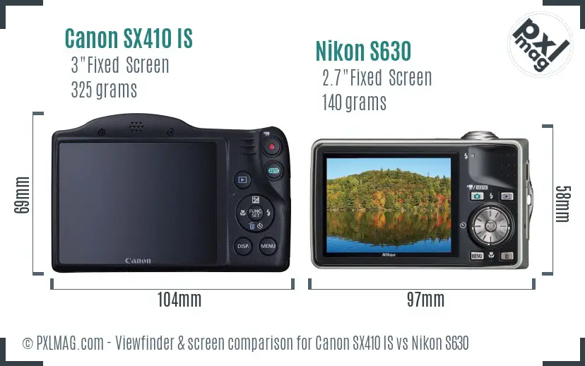 Canon SX410 IS vs Nikon S630 Screen and Viewfinder comparison