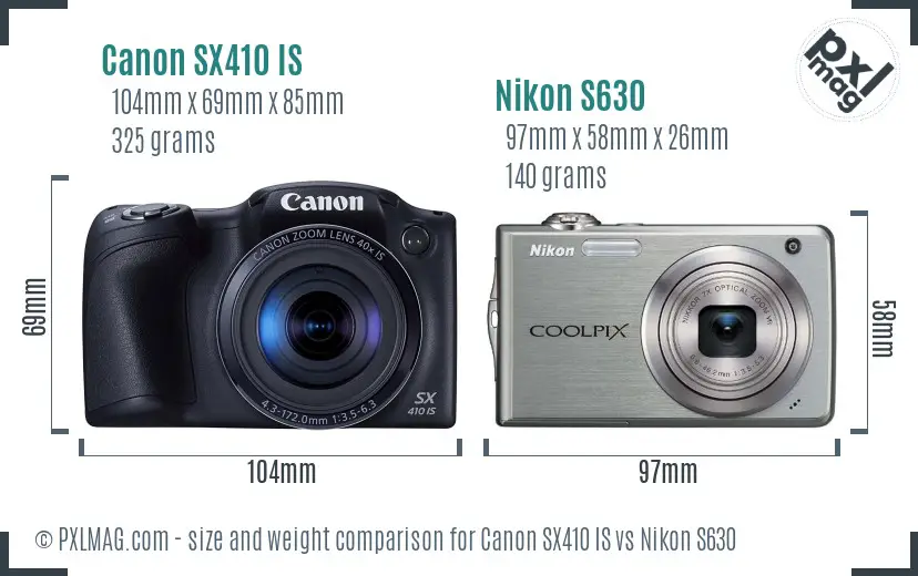 Canon SX410 IS vs Nikon S630 size comparison