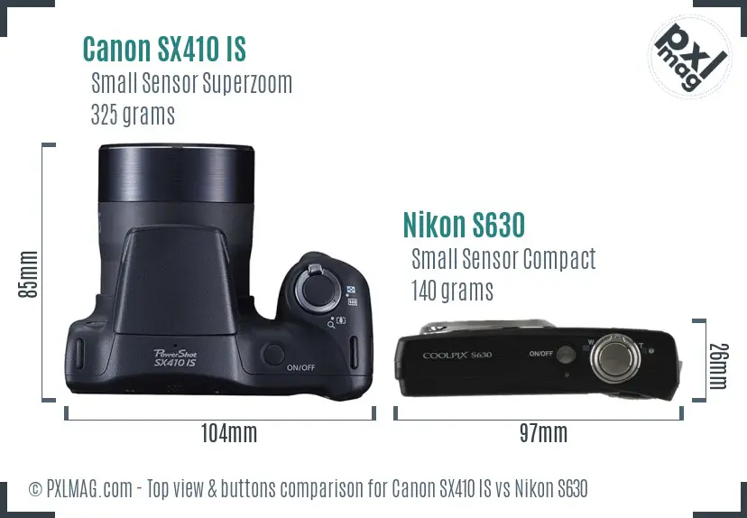 Canon SX410 IS vs Nikon S630 top view buttons comparison
