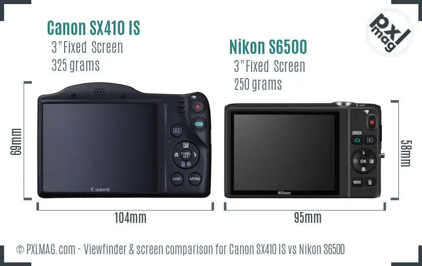 Canon SX410 IS vs Nikon S6500 Screen and Viewfinder comparison