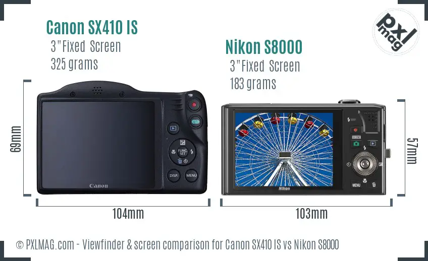 Canon SX410 IS vs Nikon S8000 Screen and Viewfinder comparison