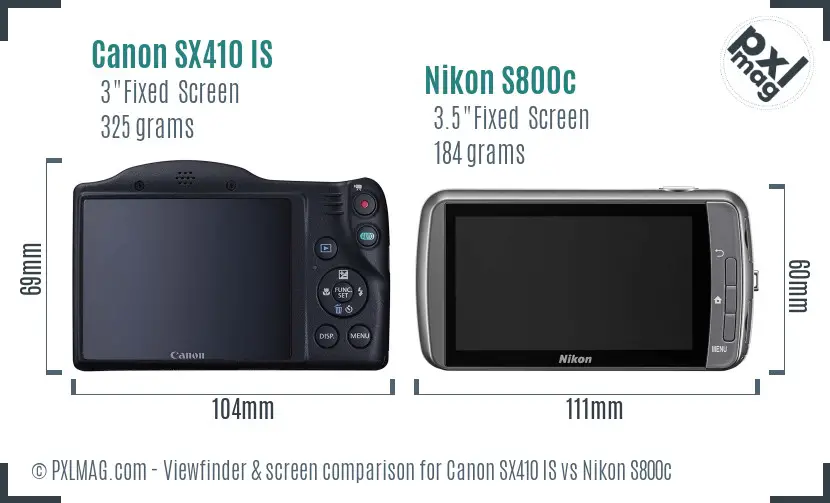 Canon SX410 IS vs Nikon S800c Screen and Viewfinder comparison