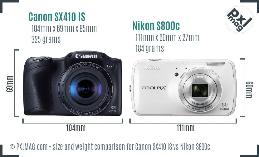 Canon SX410 IS vs Nikon S800c size comparison