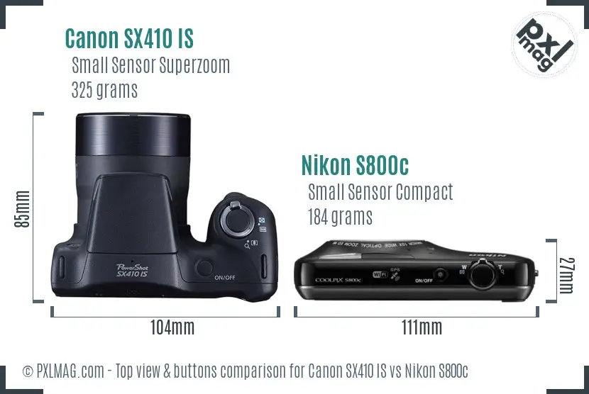 Canon SX410 IS vs Nikon S800c top view buttons comparison