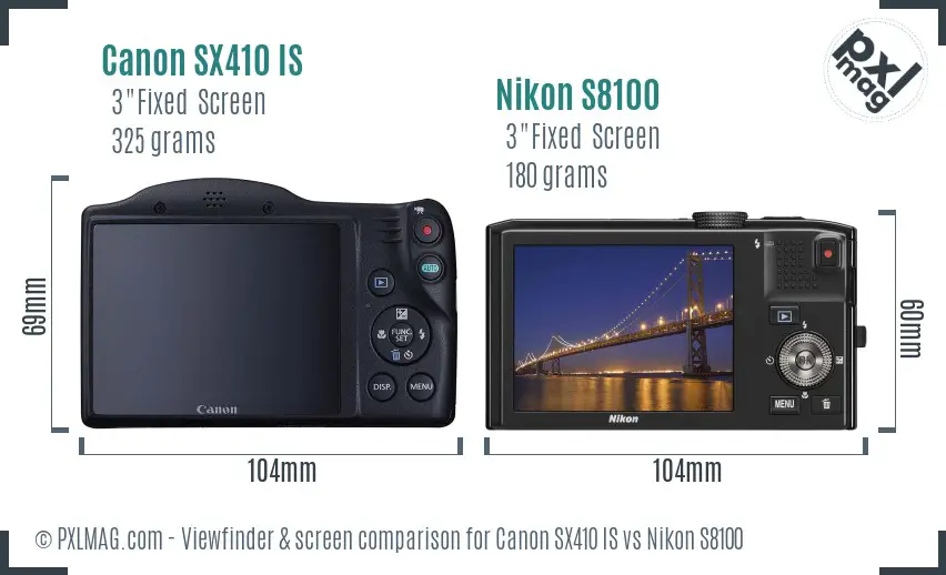 Canon SX410 IS vs Nikon S8100 Screen and Viewfinder comparison