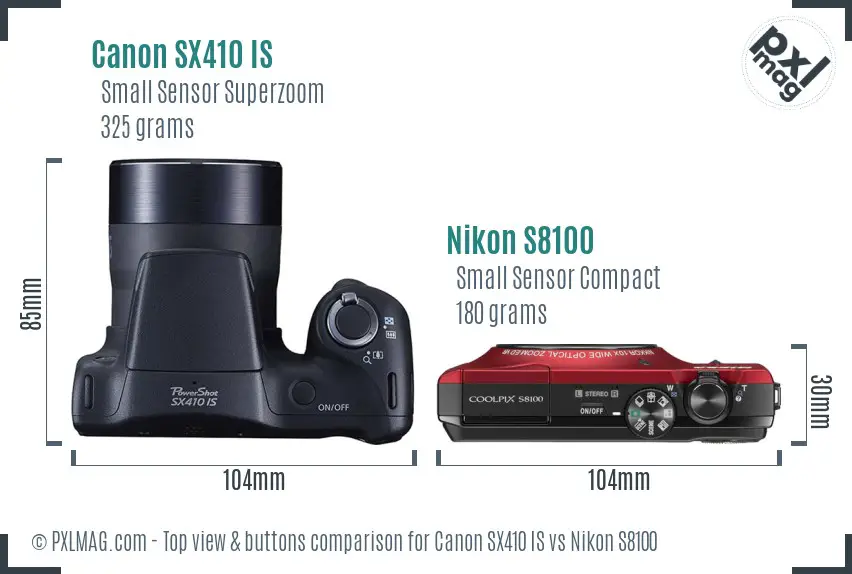 Canon SX410 IS vs Nikon S8100 top view buttons comparison