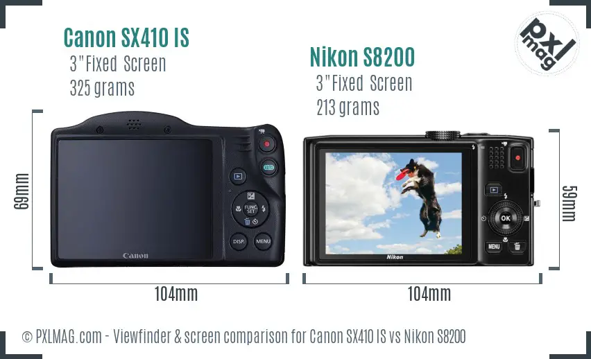 Canon SX410 IS vs Nikon S8200 Screen and Viewfinder comparison