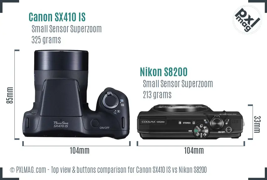 Canon SX410 IS vs Nikon S8200 top view buttons comparison