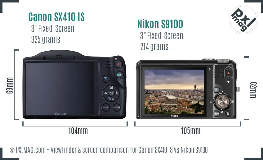 Canon SX410 IS vs Nikon S9100 Screen and Viewfinder comparison