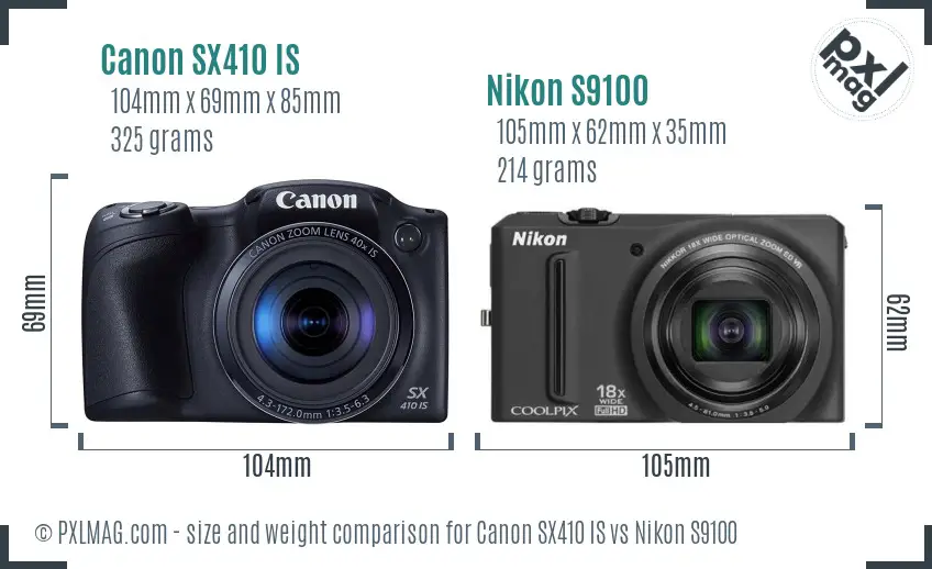 Canon SX410 IS vs Nikon S9100 size comparison