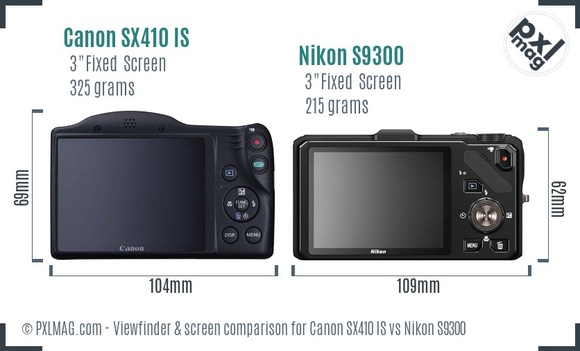 Canon SX410 IS vs Nikon S9300 Screen and Viewfinder comparison