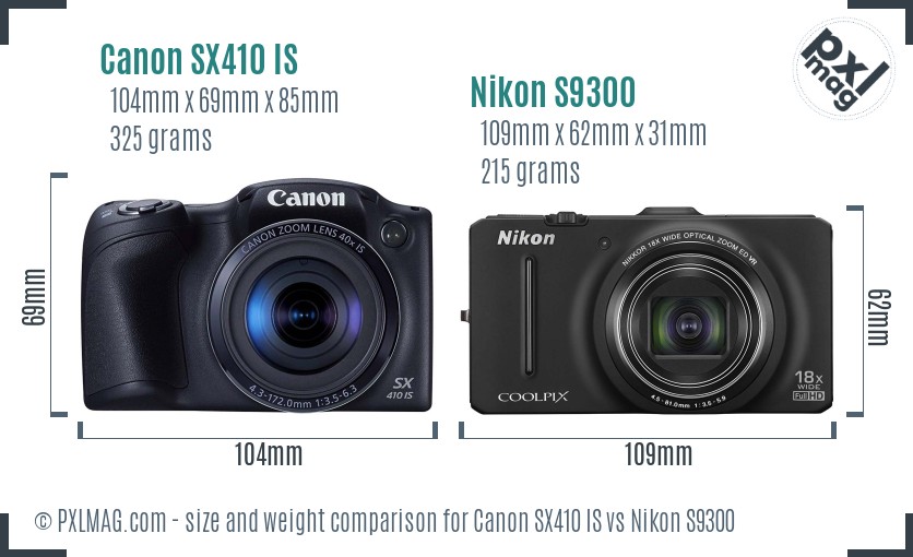 Canon SX410 IS vs Nikon S9300 size comparison